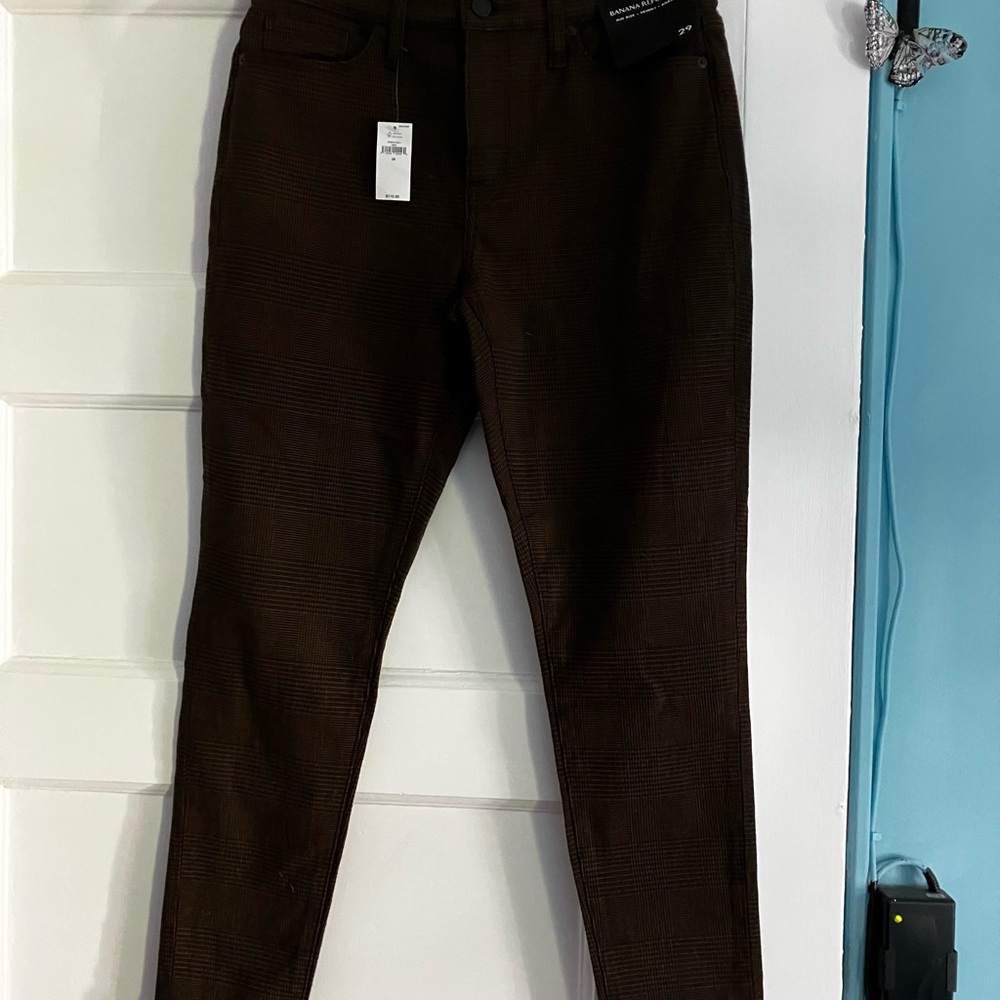 Brown Plaid Skinny Pants